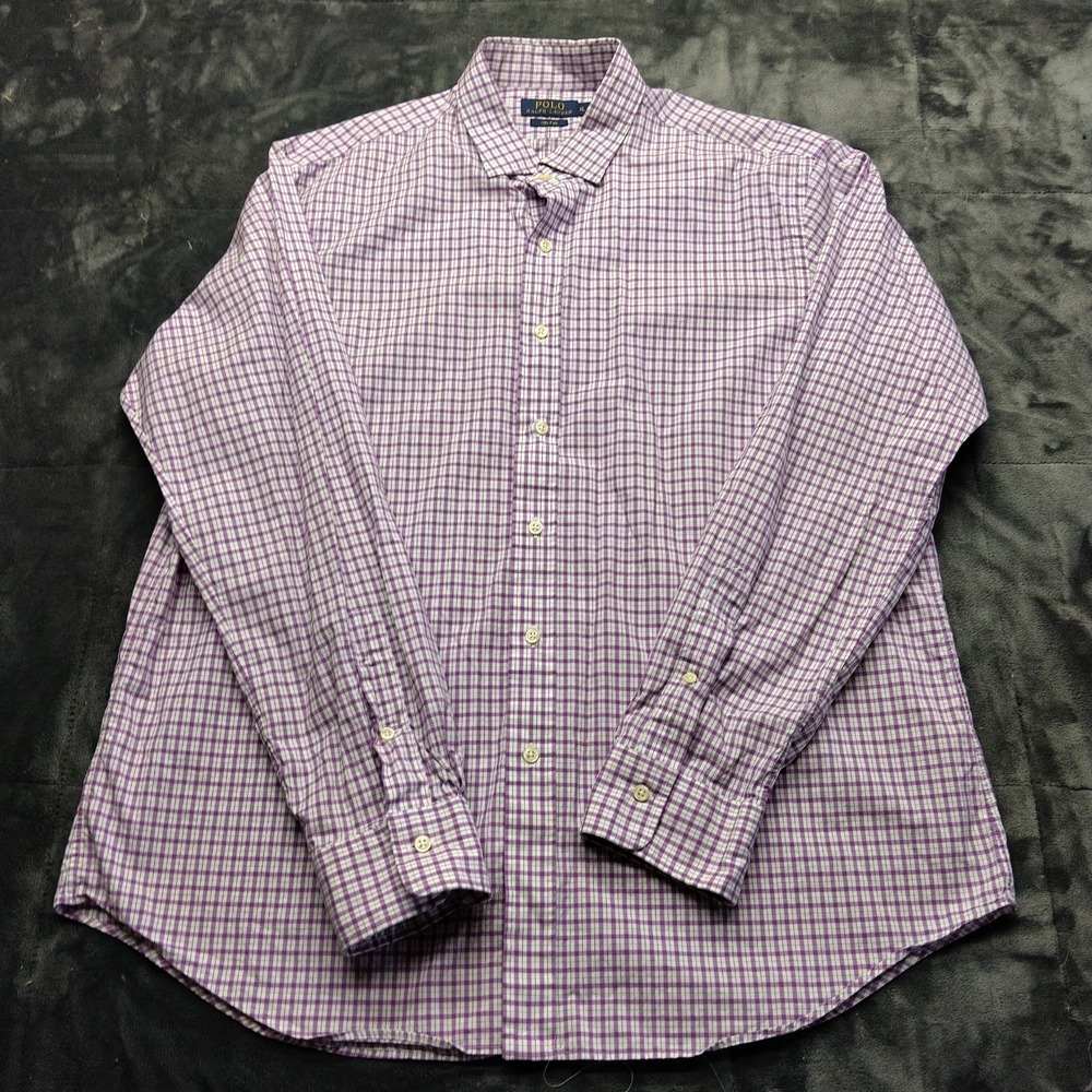 Ralph Lauren Mens XL Button Down Shirt Purple Plaid Classic Fit Long Sleeve